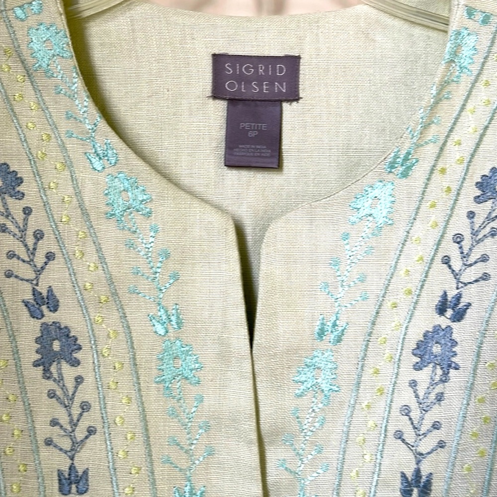 Sigrid Olsen Linen Embroidered Jacket Size 6p Col… - image 1